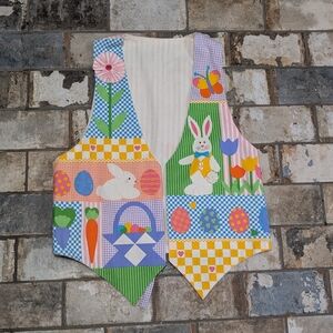 Vintage Easter Sweater Vest - Bunny & Egg Embroidery - Adult Medium/Large